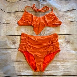 Orange two piece swimsuit